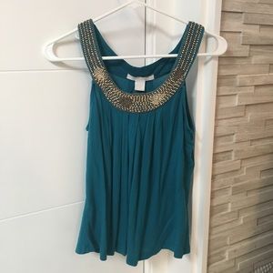 Tank top with beaded neck line